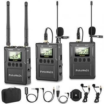Fotowelt UHF 100 Canales Micrófono Profesional Inalámbrico Compatible con Cámaras/Videocámaras/Teléfonos DSLR Utilizados en Grabación de Video, Programación de Alojamiento de Programas y Entrevista