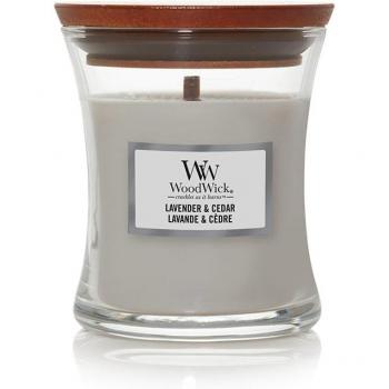 WoodWick Lavender & Cedar Mini Hourglass Candle, 85 g, scented candle with wooden wick