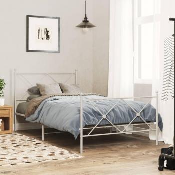 Cama pediátrica de metal con cabecera y estribo blanca 100x190 cm