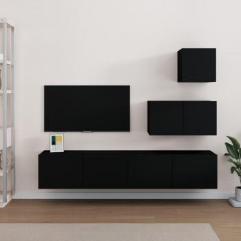 vidaXL Set de muebles para TV 4 piezas madera contrachapada negro 60/80x30x30 cm, Mueble de Salón, Mueble TV, Mesa de TV