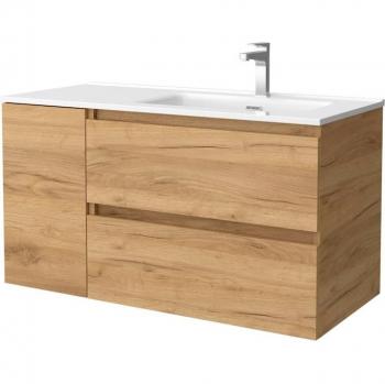 Mueble de baño Bequia con Lavabo Oslo y Coqueta 1 puerta Izquierda 100cm Roble 100x45x56