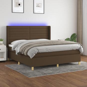 Cama box spring con colchón suave y luces LED, tela marrón oscuro, 160x200 cm