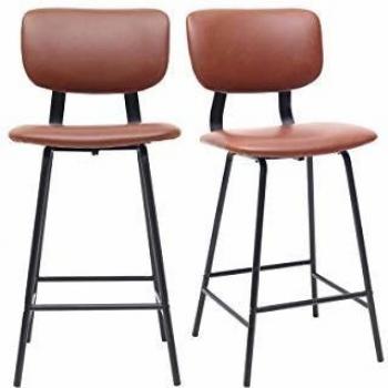 Taburetes de bar vintage marrón claro con patas en metal 65cm (lote de 2)