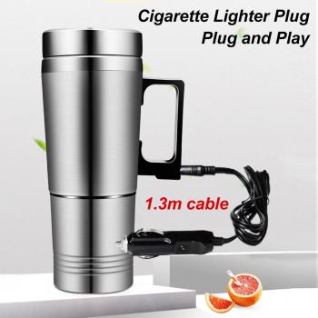 Hervidor eléctrico para coches de acero inoxidable 300ml, taza térmica aislante de 24V con enchufe para encendedor de cigarrillos