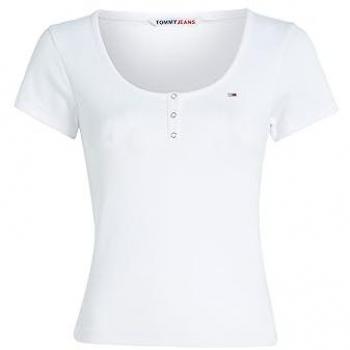 Top de Mujer Tommy Jeans Manga Corta con Botones Estilo Moderno Camiseta Blanca Talla M