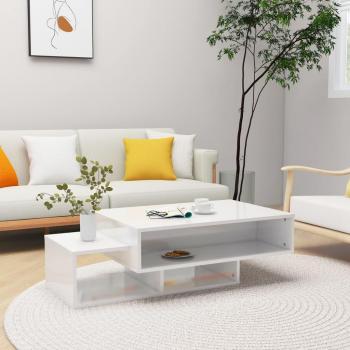 Mesa de centro blanca pulida de aglomerado con brillo, dimensiones 105x55x32 cm, tablero de madera