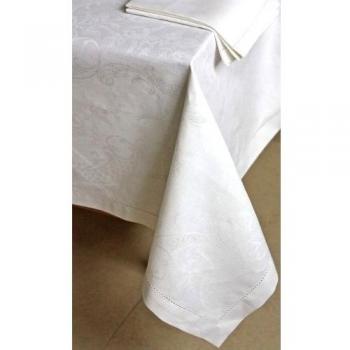Mantel de lino (jacquard), color gris, lino, blanco, 170x250 cm