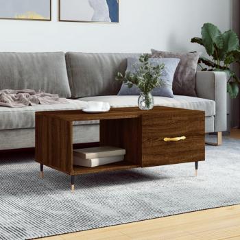 Mesa de centro de madera multicapa en color roble marrón, dimensiones 90x50x40 cm