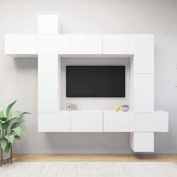 Set de muebles de salón TV 9 piezas madera ingeniería blanco 100 x 30 x 30 cm