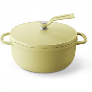 Marmite de Esmalte Fundido Vermicular 18 cm Amarillo Camomila Mate para Cocción Anhidra con Libro de Recetas Incluido y 2 Tapas Autoportantes