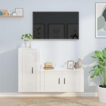 Set de muebles para TV 2 piezas madera contrachapada blanco brillo vidaXL