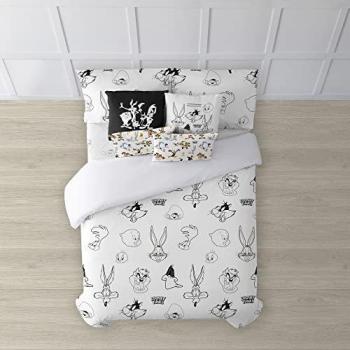 Funda Nórdica para Cuna Looney Tunes Looney B&W 115 x 145 cm - 100% algodón, incluye botones, tamaño maxicuna 115x145 cm