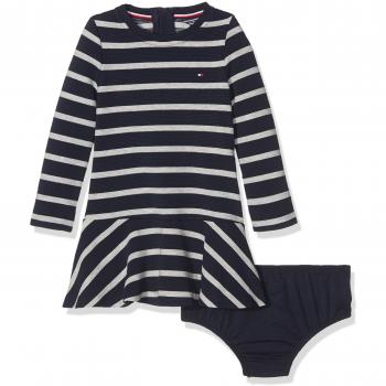Tommy Hilfiger Ame Stripe Hwk Dress L/S, Vestido para Niñas