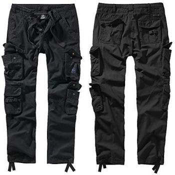 Brandit Men's Pure Vintage Slim Fit Cargo Trousers - Black - Sizes S to XXL
