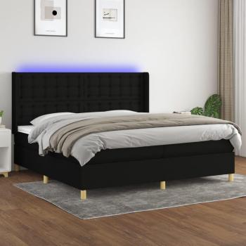 Cama box spring con colchón de muelles y luces LED, tela negro, 200x200 cm