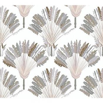 Papel Pintado Vlies Jungle Chic, Floral-Botánico-Tropical, Diseño de Palmera y Plumas, 0.53 x 10.05 m