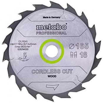 Metabo Hoja de sierra cordless cut wood - professional, 165x20 Z18 DI 20°