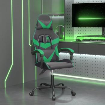 Silla de juego giratoria en cuero sintético negro y verde