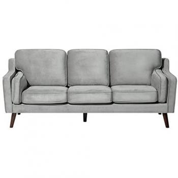 Sofá 3 Plazas en Terciopelo Gris Claro con Patas de Madera Estilo Clásico Lokka