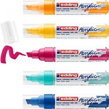 Edding 5000 Acrylic Marker Set, Chisel Tip, 5-10mm Line Width, Assorted Colors (Blue, Orange, Purple, Turquoise, Yellow), Pack of 5