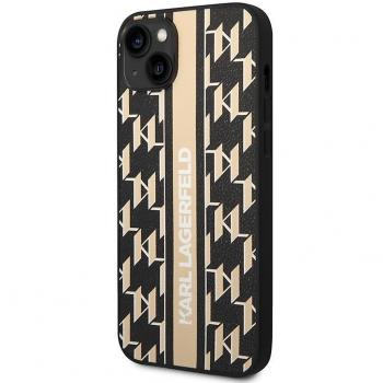 Funda de teléfono Karl Lagerfeld Monogram Stripe para iPhone 14 Plus, PU, Negro