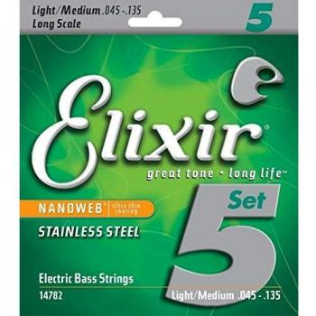 Elixir Nanoweb Stainless Steel Medium Bass Strings 45-135 for 5-String Electric Bass