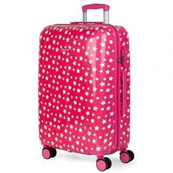 Itaca Stars Maleta Mediana Infantil de Policarbonato con Estampado de Estrellas, 4 Ruedas, Color Fucsia, Capacidad 20 kg, Tamaño 65 cm