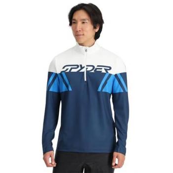 Forro polar Spyder Podium Half Zip para hombre, color azul oscuro y blanco, talla S