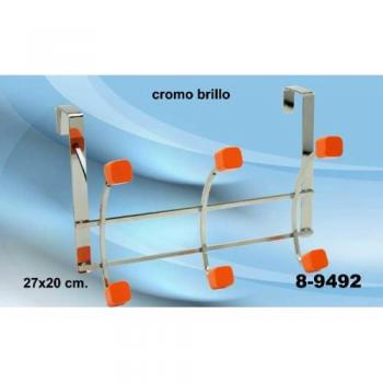 DonRegaloWeb - Percha puerta 3 ganchos cromada, con pomos de madera naranja mate.