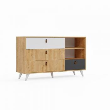 Mueble Multiusos Pera EPIKASA, Tablero de Aglomerado Melaminado en Blanco, Roble y Antracita, 150x45x90 cm