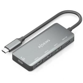 Hub USB-C 3.1 PD 100W, 1xUSB-C 3.0, 3xUSB-A 2.0, Aluminio, Gris, 15cm