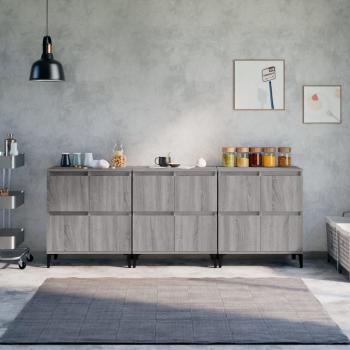 Aparadores 3 uds madera contrachapada 60x35x70 cm Mueble de Almacenaje de Salón, Buffet para salón, Armario Auxiliar, Armario de Almacenamiento gris Sonoma