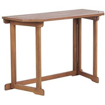Mesa de balcón plegable ajustable para 3 personas en madera de acacia clara, dimensiones 110 x 47 cm, resistente para patio