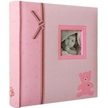 Oso álbum de fotos de bebé con bolsillos para 200 fotos de 10 x 15 cm), color rosa