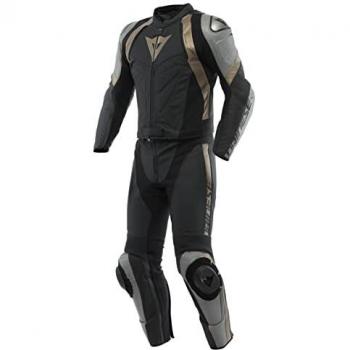 Mono de cuero Dainese Avro 4 2PC Negro/Plateado, características: diseño ergonómico, protección CE en codos y hombros, deslizadores de rodilla de aluminio, paneles elásticos para mayor comodidad