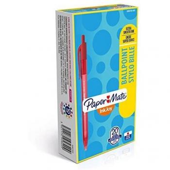 Paper Mate InkJoy 100RT - Bolígrafo retráctil, punta media de 1 mm, paquete de 20, color rojo