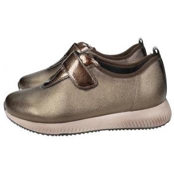 DOCTOR CUTILLAS 87228 Zapato Casual para Mujer con Suela de Goma, Plantilla Extraíble, Cierre Adhesivo, Brillo, Cuña, Color Bronce, Talla 36