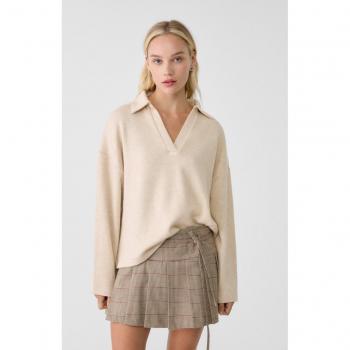 Stradivarius Stone Knit Polo T-Shirt XS