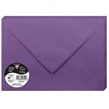 Clairefontaine 5602C - Un paquet de 20 enveloppes Pollen gommées 16,2x22,9 cm 120g, Violine