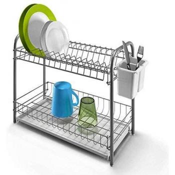 Metaltex Escurridor Double Tex con Bandeja y Cubertera, Metal, Blanco, 45x23x37