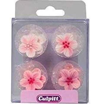 Pink Flower Sugar Toppers - 12 Pack