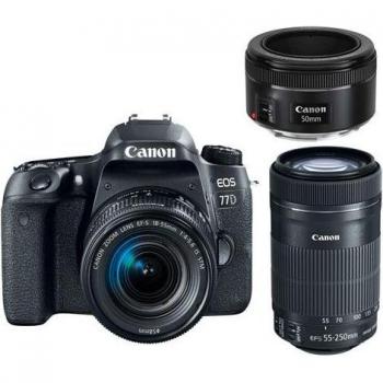 Cámara Réflex Digital Canon EOS 77D Kit con Lentes EF-S 18-55mm IS STM, EF-S 55-250mm IS STM y EF 50mm F1.8 STM
