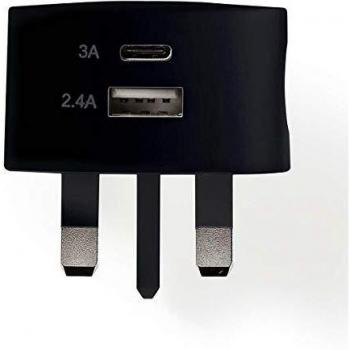 Nedis WCHAC340ABKUK Cargador de Pared | 3,4 A | USB/USB-C | Negro