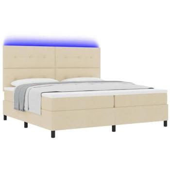 Cama tipo Box Spring con colchón y tiras LED crema 200 x 200 cm tela vidaXL