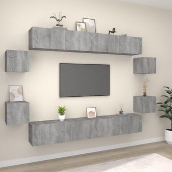 Set de muebles para TV 8 piezas gris Sonoma madera multicapa
