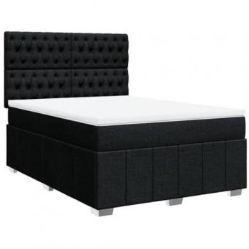 Cama Box Spring con Colchón de Tela Negro 140x190 cm