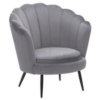 Sillón Retro de Velluto Gris con Forma Original y Patas de Metal