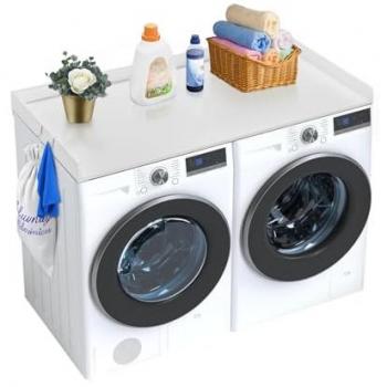Water-Resistant Wooden Washer Dryer Countertop with Anti-Slip Pads for Laundry Organization and Storage, 54 x 27, White