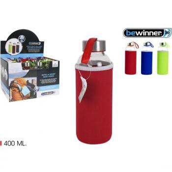 BEWINNER BOTELLA SPORT AGUA VIDRIO FUNDA 400ML