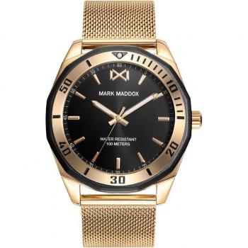 Reloj de hombre Mark Maddox Mission tres agujas de acero con malla milanesa en ip dorado